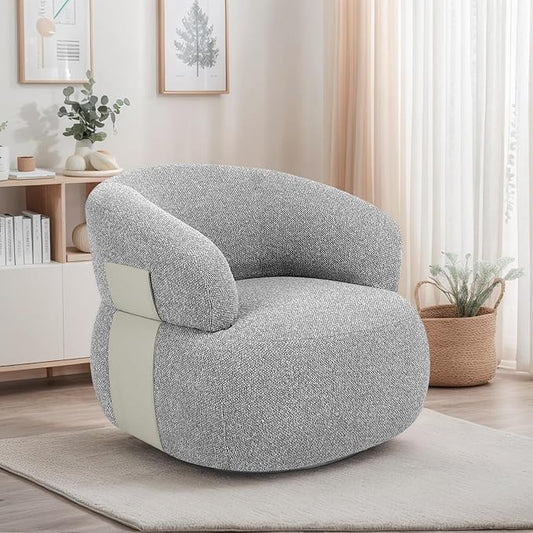 Swivel Barrel Accent Chairs-Modern Round Club Arm Chair Upholstered Living Room Armchair, Single Sofa Seating Bedroom Side Reading Seat for Living Roon Office (Gray,1 Pack)