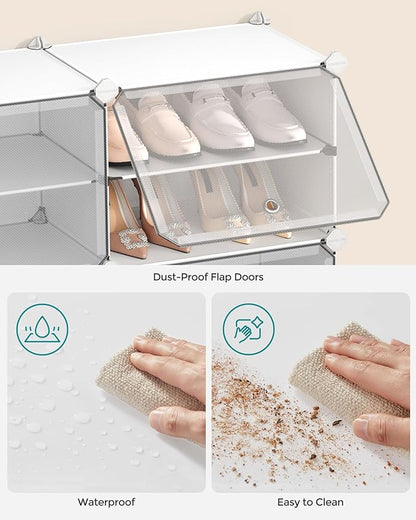 SONGMICS Shoe Rack Organizer, 12-Tier Shoe Storage Cabinet for Closet and Entryway, Holds 48 Pairs of Shoes, Adjustable, Cloud White and Trasparent ULPC040W01