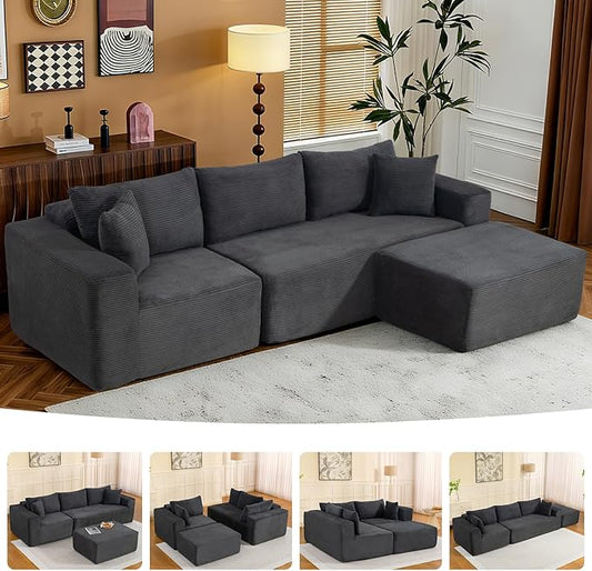 2025 New 108" Cloud Couch Sectional, Modular Sectional Sofa with L-Shaped Chaise, Deep Seat Sectional Modular Couch for Living Room, No Assembly Required (Gray, Chaise Ottoman)