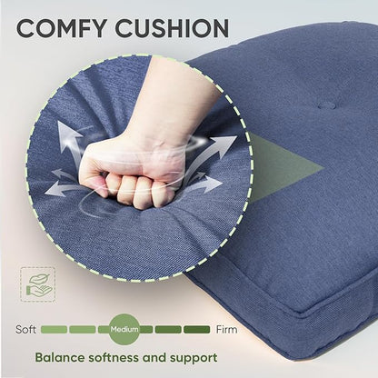 Outdoor Chair Cushion Set of 3, Waterproof Outdoor Seat Cushions 25x22, Patio Chair Cushions for Outdoor Furniture, Couch Cushion Replacement, Include 3 Back & 3 Seat Cushions, Button/Blue