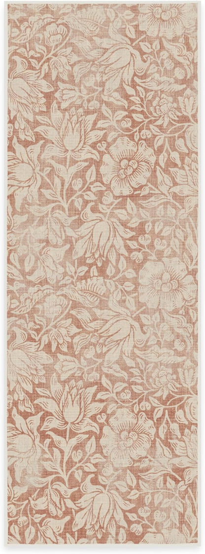 RUGGABLE x Morris & Co Washable Runner Rug – Mallow Rust Red 2.5x7, Stain-Resistant, Non-Slip Hallway Runner – Machine Washable Rug for Hallway, Entryway, Living Room & Kitchen–with Standard Pad