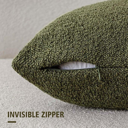 Foindtower Set of 2, Decorative Textured Boucle Throw Pillow Covers Accent Solid Pillow Cases Neutral Soft Cozy Couch Cushion Case for Chair Sofa Bedroom Living Room Home Decor 16x16 Inch Moss Green