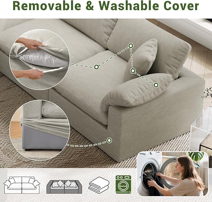 Cloud Modular Sectional Sofa,211.6" Down Filled Sofa 5 Seat with Chaise,Minimalist Sofa Cover Washable and Replaceable Couches for Living Room,Sectional Sofa Deep Seat 1