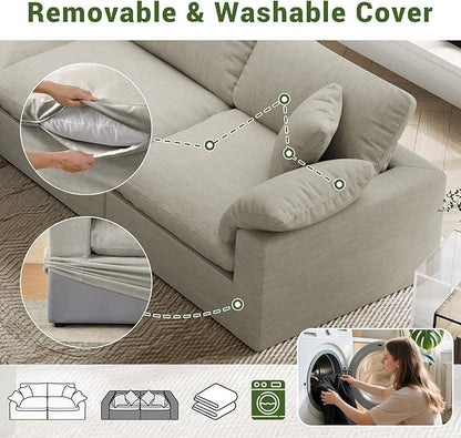 Cloud Modular Sectional Sofa,143" Down Filled Sofa 4 Seat with Chaise,Minimalist Sofa Cover Washable and Replaceable Couches for Living Room,Sectional Sofa Deep Seat