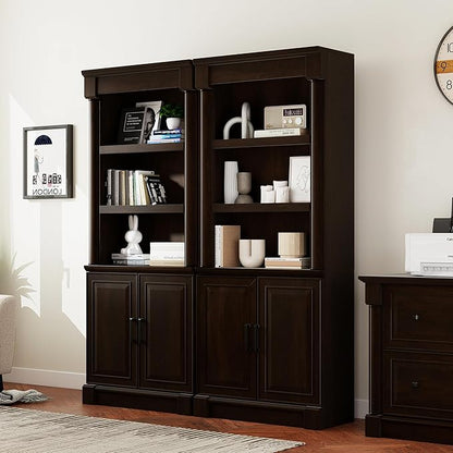 72" Roman Column Bookcase with Double Door Cabinet, 5 Tiers Tall Bookshelf Storage and Anti Tip Kit, Classic American European Modern Multi Style Design for Living Room Study Office, Dark Cherry