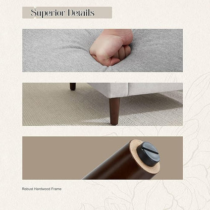 Mid-Century Accent Chair,Modern Linen Fabric Armchair for Living Room,Comfy Upholstered Reading Accent Chairs for Bedroom,Single Sofa Chair with Wood Legs (Light Grey, 2 Pack)