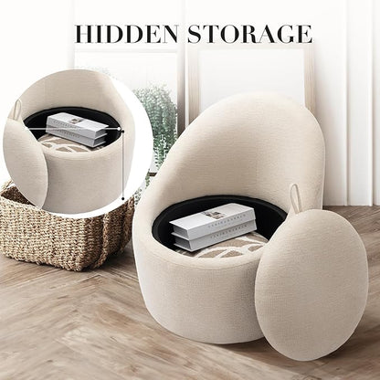 360° Swivel Accent Chair, Mid-Century Modern Chair with Hidden Storge, Small Swivel Chair with Arms for Living Room/Office-Beige