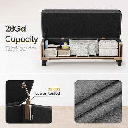 JUMMICO 47 Inches Storage Ottoman with Legs, End of Bed Bench, Foot Rest for Couch, for Living Room, Bedroom, Entryway, 17.3" D x 47.2" W x 18.5" H, Easy Assembly (Dark Gray)