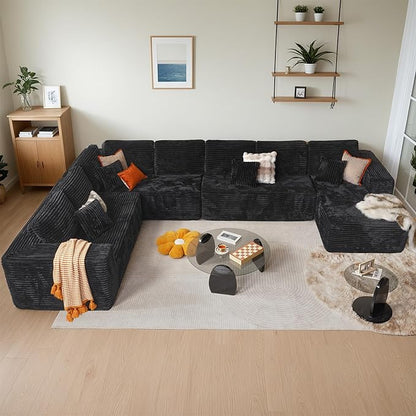 165.7'' U Shaped Sectional Couches for Living Room, Oversized Boneless Cloud Couch with Chaise, Modular Sofa Sets Deep Seat Plush Corduroy, No Assembly Required,Plush Corduroy,Black