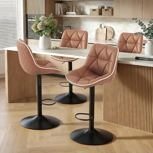 Nalupatio Bar Stools Set of 4, Adjustable Swivel Counter Height Bar Stools with Back, Armless Modern Barstools for Kitchen Island & Home Bar, Upholstered Seat,（Terracotta）
