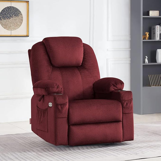 MCombo Power Lift Recliner Chair for Elderly, Lift Chair with Heat and Massage for Tall People, USB&Type C Ports, Extended Footrest, Cup Holders, Fabric 7516(Large,Carmine Red)