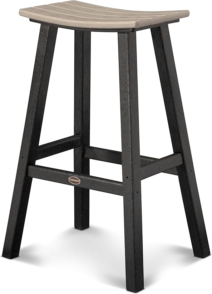 POLYWOOD 2012-FBLSA Contempo Bar Height Saddle Seat Barstool, Black Frame, Sand