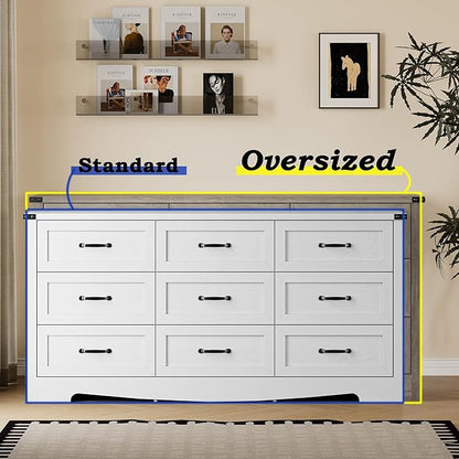 9-Drawer Dresser for Bedroom, Modern Wooden Chest of Drawers with Metal Handles, Anti-Tipping Design, Sturdy and Stable Storage Organizer for Living Room, Entryway, Home Office