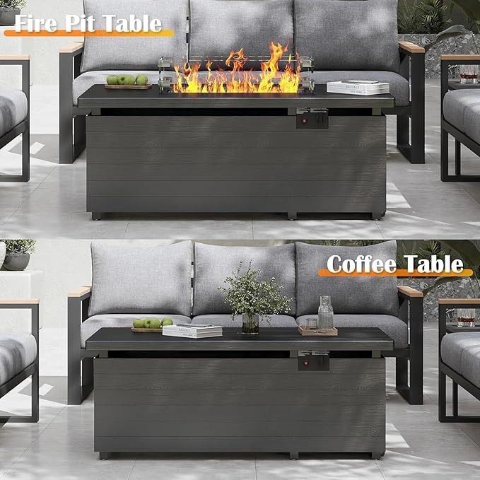 Sundale Outdoor 5 Pieces Patio Furniture Set with Fire Pit Table, Metal Outdoor Sectional Sofa with 6" Olefin Cushion, Modern Outdoor Conversation Sets (4 Seats, Grey Frame)