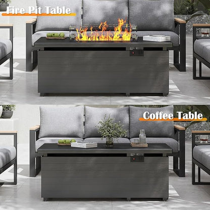 Sundale Outdoor 7 Pieces Patio Furniture Set with Fire Pit Table, L-Shaped Outdoor Sectional Sofa with 6 Inch Olefin Cushion, All-Weather Modern Metal Outdoor Conversation Sets (6 Seats,White Frame)