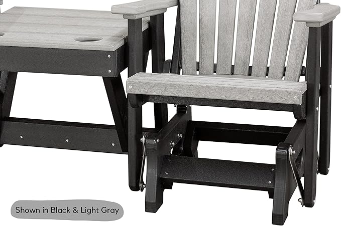 DutchCrafters Slat Fan Back Double Poly Adirondack Glider Outdoor Patio Chairs with Center Table (White & Blue)