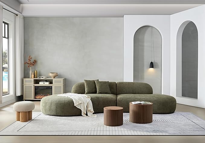 135" Curved Sofa Couch Modern Oversized 6-Seat Upholstery Boucle Sectional Sofa Couch with Pillows for Living Room Apartment Furniture,No Assembly Needed (Green+Left-Facing)