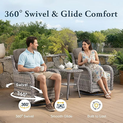 Belord Luxury 6" Thick Cushioned 10 Pieces Patio Furniture Set with Outdoor Couch, Wicker Outdoor Conversation Set with High Back Swivel Rocker Chairs for Deck Porch Yard and Poolside - Grey+Grey