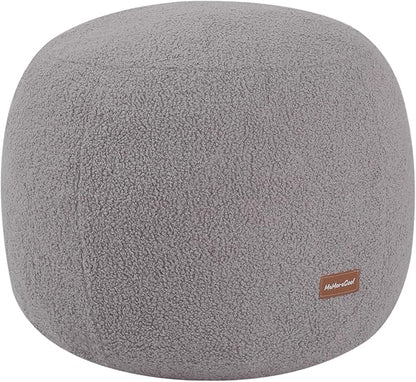 MeMoreCool Stuffed Round Pouf Ottoman Foot Rest, Floor Pouf Foot Stool with Soft Foam Chunk Filling, Small Round Ottoman Footstool Circle Footrest for Living Room, Light Grey