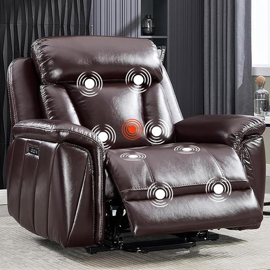 CANMOV 50" Wide Oversized Recliner, Faux Leather Power Lift Recliner Chair, Extra Large Lift Chair with Massage and Heat, Stand Up Recliner for Elderly Big and Tall, Brown