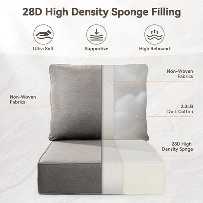 Luxury 6" Outdoor Cushions for Patio Furniture, 24x24x6" Thick Seat Cushion Set of 8, Fade Resistant Couch Chair Replacement Cushions High Density Deep Wicker Chair Cushion w/ Removable Cover Gray