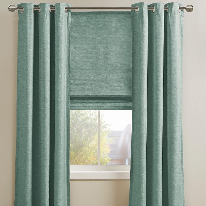 Madison Park Cordless Roman Shades Faux Silk Shade with Sheen 1-Panel Privacy, Room Darkening, Energy Efficient, Thermal Insulated Window Blind for Bedroom, Living Room Décor, 27"W x 64"L Como, Green