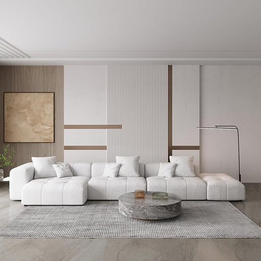 WJShome 158" Oversized Modular Sectional Sofa, L Shaped Couch with Ottoman,Sectional Couches for Living Room,Large Linen Deep Seat with Pillow Couches for Home,Spacious Space,White