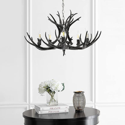 JONATHAN Y JYL6300C Eldora 30" Adjustable Resin Antler 5-Light LED Chandelier, Glam, Rustic,Cottage,Transitional, Dimmable Dining Room, Living Room, Kitchen, Foyer, Bedroom, Black