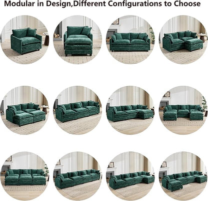 Aoowow Modular Sectional 3 Seater Cloud Sofa Couch for Living Room,113.8" Cloud Sofas with Deep Seat,Modern Chenille 3 Seat Sofas,Fluffy Cloud Couches for Bedroom,Apartment,Office (Green, 3 Seater)