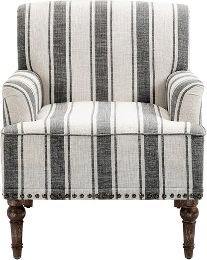 UIXE Stripe Accent Chair, Modern Upholstered Armchair in Fabric for Living Room, Nailhead Trim Club Arm Chair Comfy Single Sofa Bedroom Reading Seat with Wood Legs - Black