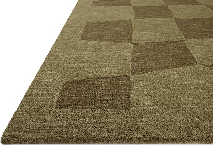 Loloi Leanne Ford Craven Collection CVN-03 Green/Olive 2'-3" x 3'-9" Accent Rug Checkered, Patterned, Neutral, Entryway, Mudroom, Bathroom, and Kitchen