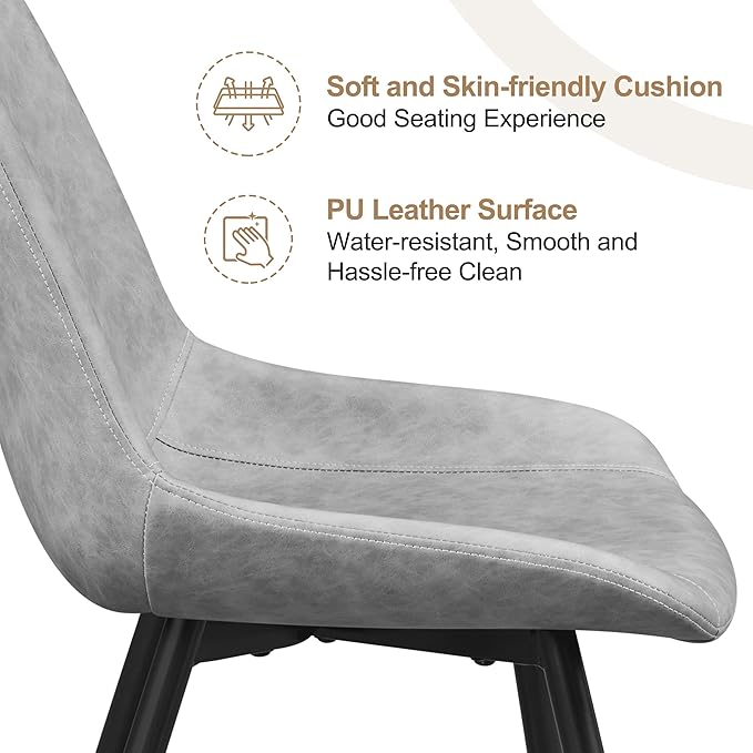 Yaheetech Dining Chairs Set of 4 Modern Upholstered Dining Room Chairs with Faux Leather Seat and Metal Legs for Home, Kitchen, Armless Design, Gray