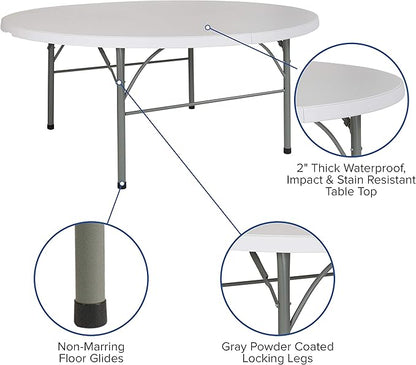 Flash Furniture Stonewall 6' Round Plastic Folding Event Table with Carrying Handle, Bi-Fold Banquet Table for Indoor/Outdoor Events, White