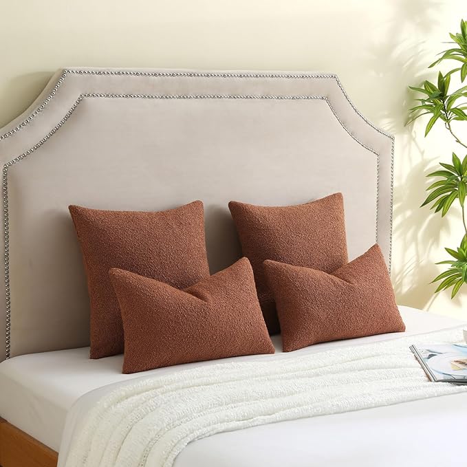 FUTEI Pack of 2 Rust Decorative Throw Pillow Covers 20x20 Inch Soft Cozy Solid Boucle Textured Cushion Case,Modern Home Decor for Couch Bed Living Room