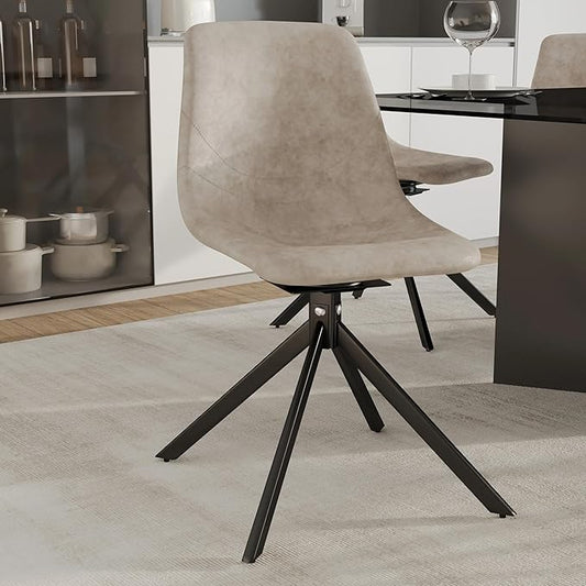 LeisureMod Markley Swivel Leather Dining Side Chair with Durable Iron Legs – Comfortable Accent Chair for Kitchen, Dining Room, or Office Set of 4