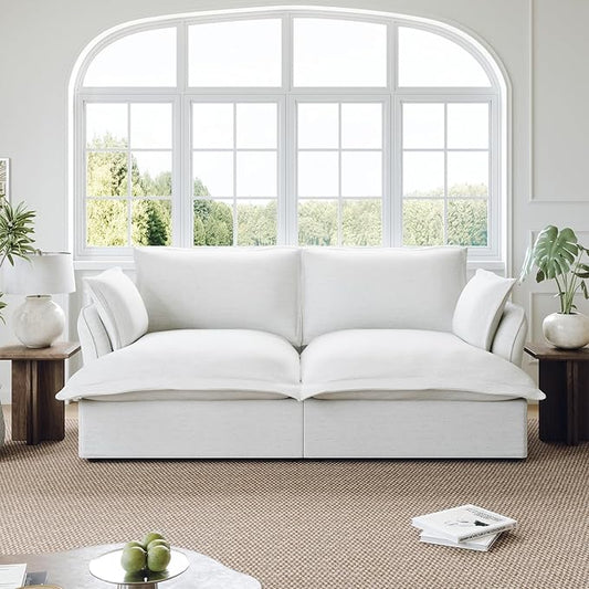 Oversized Cloud Modular Sectional Sofa, Comfy Down Filled Cloud Couch with Removable Cover, Modern Loveseat Couch, Deep Seat Sectional Couches for Living Room, Cream White