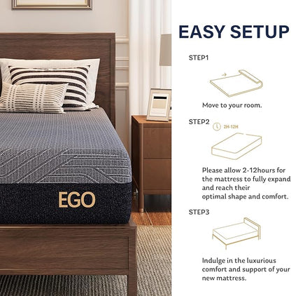 MLILY EGOHOME 10 Inch Twin Mattress, Copper Gel Cooling Memory Foam Mattress for Back Pain Relief,Therapeutic Single Mattress Bed in a Box, Made in USA, CertiPUR-US Certified, 38x75x10 Black