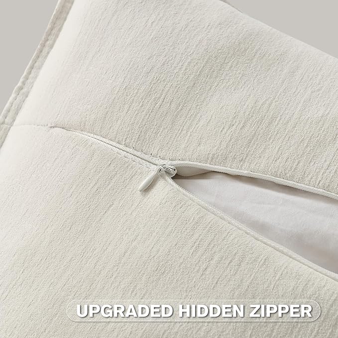 FUTEI Cream White Chenille Throw Pillow Covers 20x20 Inch Set of 2,Edges Double-Stitched Cushion Cases,Modern Home Decor for Couch Living Room