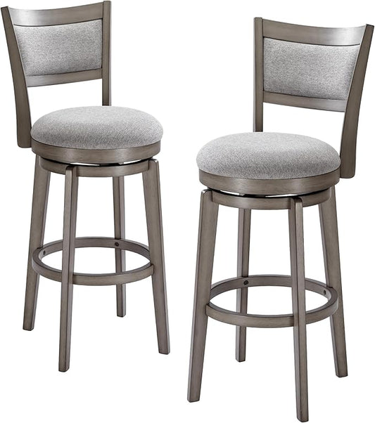 PrimeZone Swivel Bar Stools Set of 2, 30 Inch Bar Height Barstools, High Back Bar Stool with Solid Wood Legs & Wrap-Around Footrest, Counter Stools for Kitchen Island, Pub, Grey