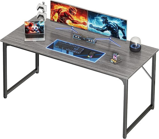 PRAISUN 54 X 24 Inch Computer Desk with Deeper Desktop, Gaming Office Writing Work Desk for Home Office, Study, Bedroom, Work from Home, Metal Frame, Grey