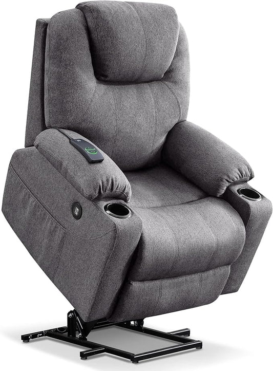 MCombo Power Lift Recliner Chair for Elderly, Lift Chair with Heat and Massage, FSC Certified, USB&Type C Ports, Cup Holders, Fabric 7040 (Medium, Gray)