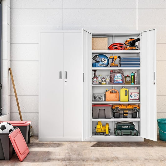 Metal Storage Cabinet, 71 Inch Tall Metal Storage Cabinet with Doors and Shelves, Pantry Cabinets for Kitchen Storage, Garage Cabinet for Living, Dining Room, Assemble Required
