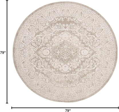 SAFAVIEH Reflection Collection Area Rug - 6'7" Round, Beige & Cream, Non-Shedding & Easy Cleaning, Ideal for Living Room, Bedroom (RFT668A)