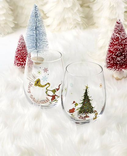 Lenox 896895 Merry Grinchmas Glass Tumblers, Set of 4, Assorted, Christmas Drinkware, Holiday Hosting
