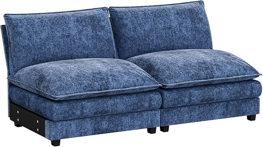 Homall Modular Sectional Sofa, Sofa Couch with Reversible Ottoman, DIY Combination Chenille Deep Seat Cloud Couch for Living Room, Apartment (Dark Blue, 2-Seat)