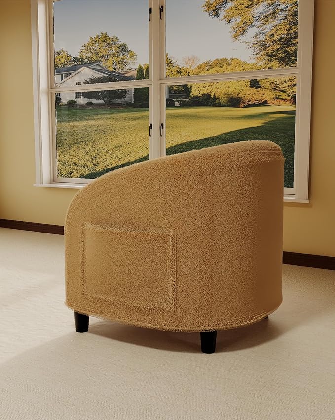GarveeHome Accent Barrel Chair Boucle Club Chair Furry Sherpa Armchair Suitable for Living Room Bedroom Reception Room Office(Yellow)