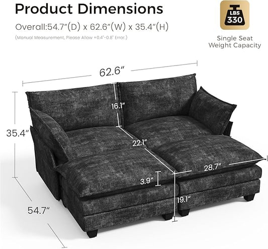 KKL Modular Sectional Sofa Bed, 4 Seater Convertible L-Shaped Sleeper Cloud Couch with Ottoman, Chenille Sectional Couches for Living Room, Apartment Black