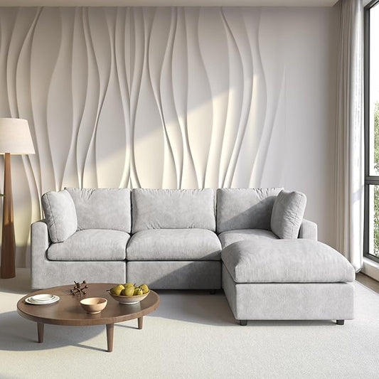 Cloud Sectional Couches for Living Room,100.5" Convertible L Shaped Couch with Ottoman, 4 Seater Modular Sectional Sofa,Deep Seater Furniture Sets,Gray