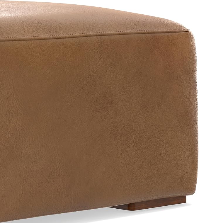 SIMPLIHOME Rex Modular Sofa and Ottoman Set in Full-Grain Genuine Leather, Caramel Brown, 88-inch-Wide 2-Seater Leather Couch and Matching 34-inch-Wide Table Ottoman for Living Room