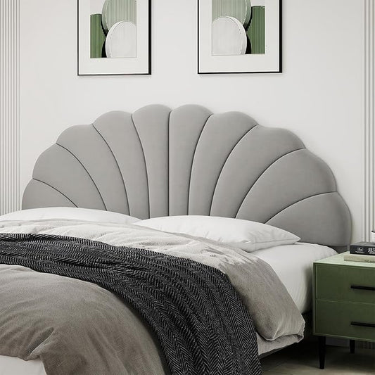 King Size Headboard Only, Petal Wall Mount Headboard King/California King Size for Adjustable Bed Velvet Upholstered Head Board Easy Assembly, Gray
